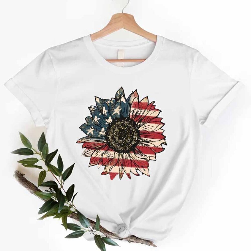 America Sunflower USA Flag Floral Patriotic Summer T-Shirt